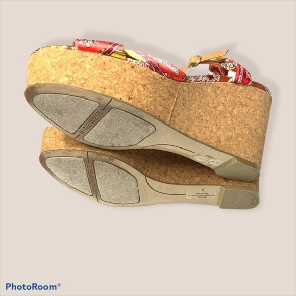 Y2K Nine West paisley scarf platform chunky cork espadrille wedge sandal 9‎ boho - Picture 5 of 5
